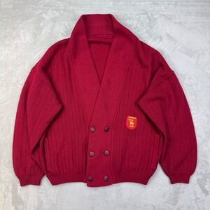 Vtg Mara Osijek Yugoslavia Cardigan Sweater 54 XL Wool Red University Sport Club